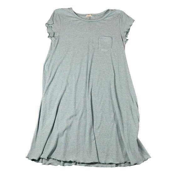 Hem Thread Large Green White Striped Cap Sleeve‎ Pullover Dress Lightweight - Picture 1 of 8